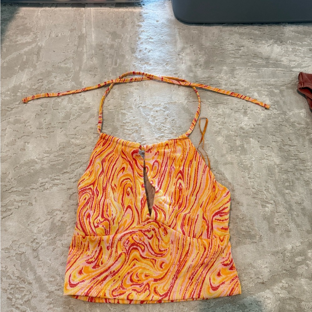 Bershka Multicolored Crop Tie Front Camisole
